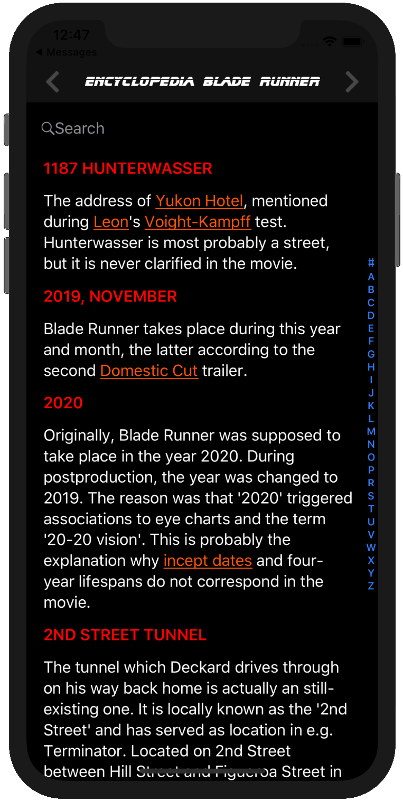Encyclopedia Blade Runner displayed on an iPhone